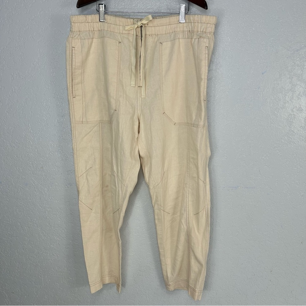 Free People Casual Beige Linen Blend Lounge Pants with Pockets Size Medium